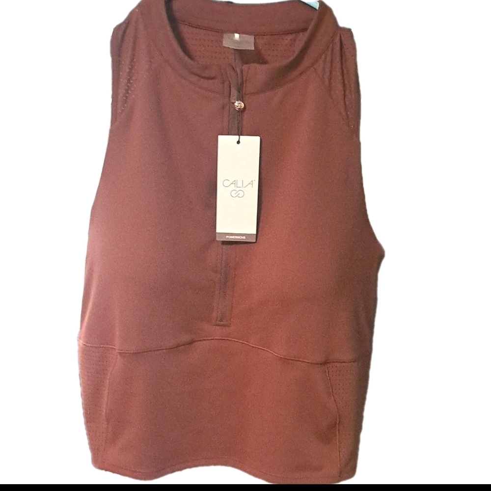 Calia by Carrie Underwood Sleeveless Zip Tank in Rust Brown